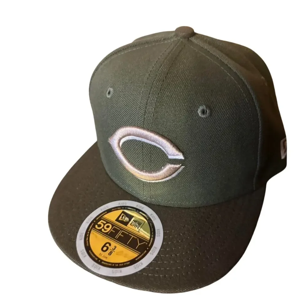Cincinnati Reds New Era 59FIFTY Fitted Hat 6 3/8 Green Khaki